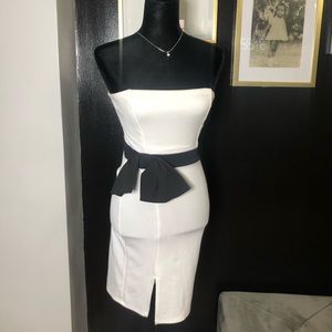 White Tube Dress with Black Bow